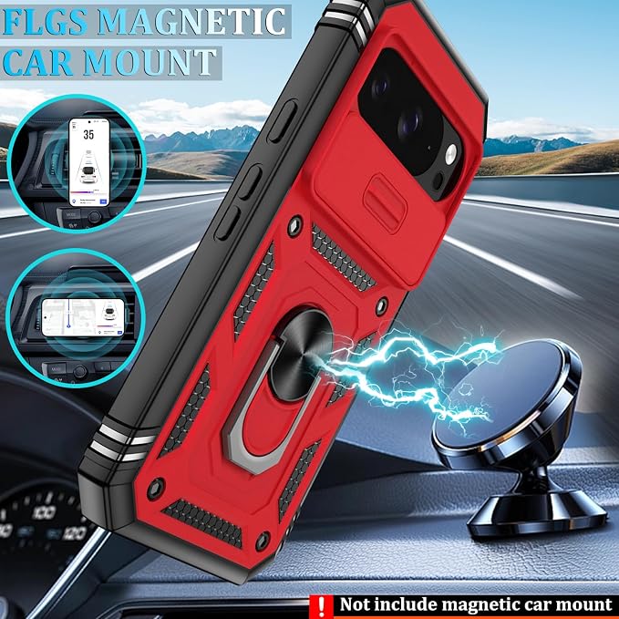 Gritup for Pixel 10 Case: Pixel 10 Pro Case with 2*Screen Protector, Magnetic Stand & Slide Camera Cover, Shock Proof Military-Grade para Google Pixel 10/10 Pro Cover, Red+Black - Image 6