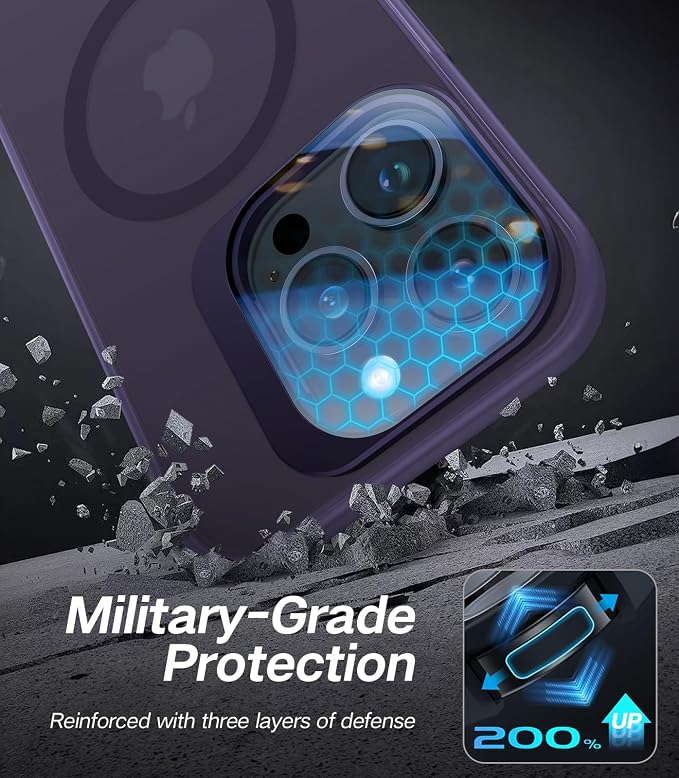VOFATA for iPhone 15 Pro Max Case with Camera Cover Stand [Built-in 9H Camera Lens Protector][Fit for Magsafe] Military Grade Shockproof Translucent Matte Magnetic Phone Case 6.7", Purple - Image 5