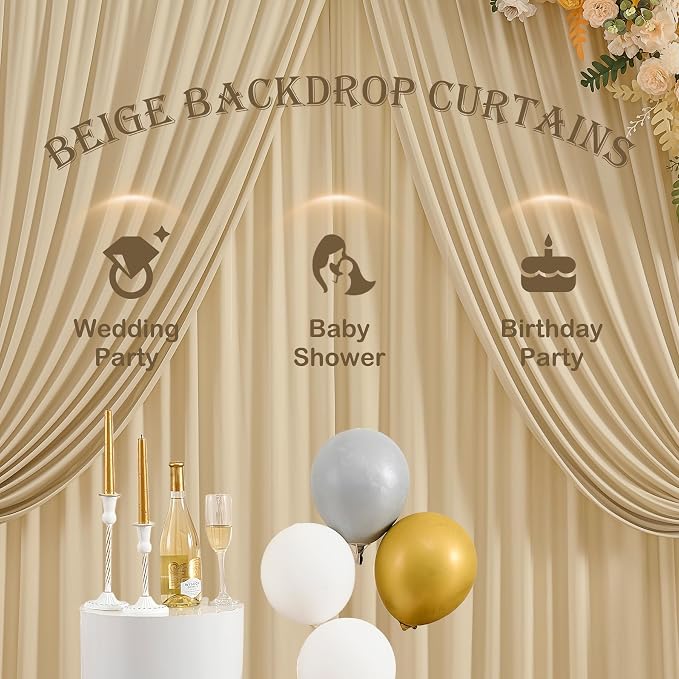 30ftx10ft Champagne Backdrop Curtains for Parties, Wrinkle Free Photo Curtains Backdrop Drapes 6 Panels Back Drop Cloth Drapery for Wedding Birthday Photography Background - Image 6