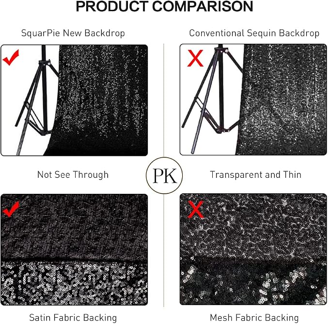 SquarePie 6x8ft Black Sequin Backdrop, High Density Non-Transparent Glitter Curtain for Photography, Birthday, Wedding Party Decorations, Thick Solid Background with 4" Rod Pocket, 1 Panel - Image 4