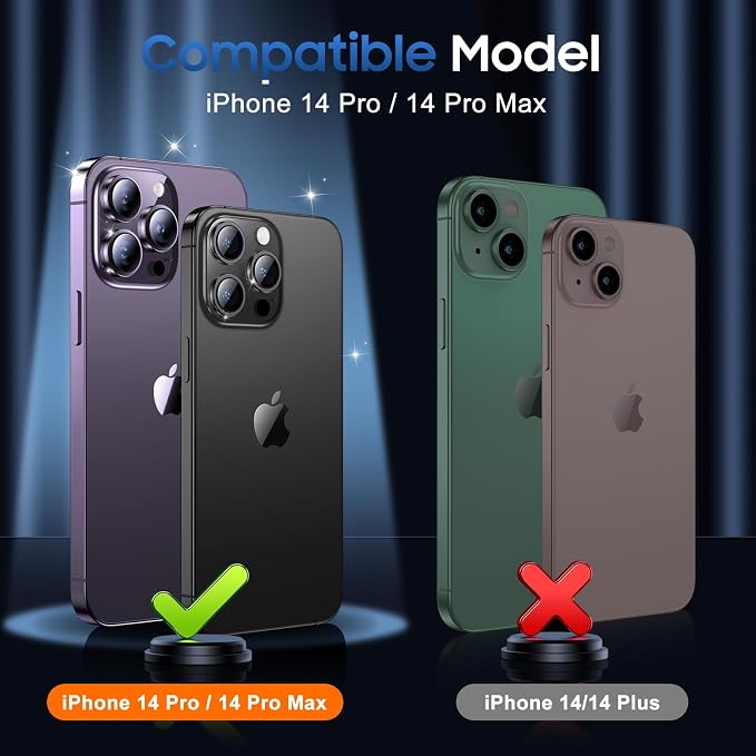 UniqueMe for iPhone 14 Pro Max/14 Pro Camera Lens Protector-Glitter Black | 3 Pack-Acrylic, Not Glass, Case Friendly, Scratch-Resistant, Night Shooting Mode - Image 7