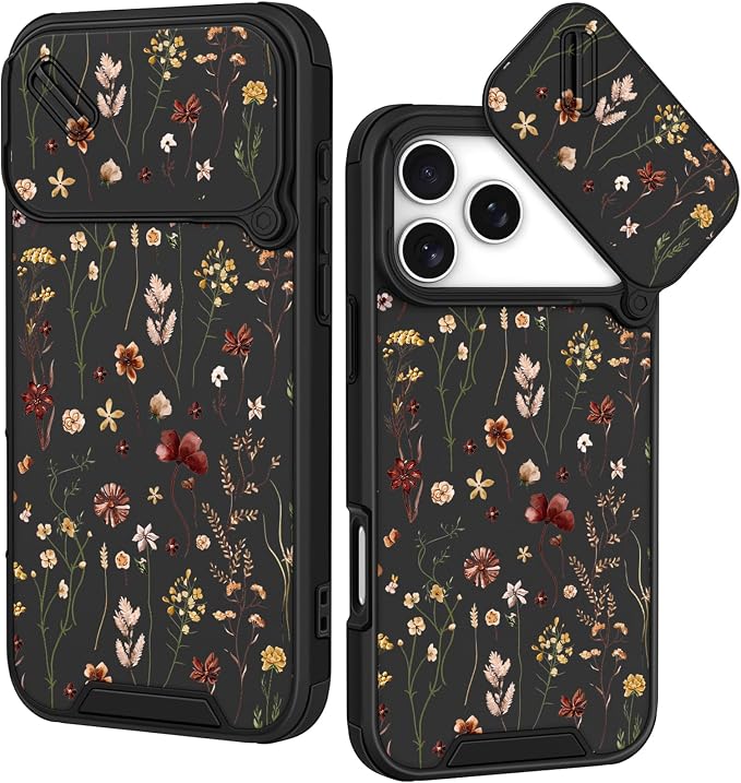 for iPhone 17 Pro Max Case - Women Cute Phone Cover Girly Pretty Unique Aesthetic Design Slide Camera Cover Protective Case for Apple for iPhone 17 Pro Max, Flowers Floral by Goocrux