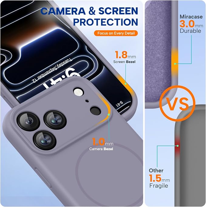 Miracase Silicone & Magnetic for iPhone 17 Pro Max Case, Lavender Gray | Compatible with MagSafe, Camera Control Cover, Premium Silicone Cover Shockproof Drop Protection Phone Case for 17 Pro Max - Image 3