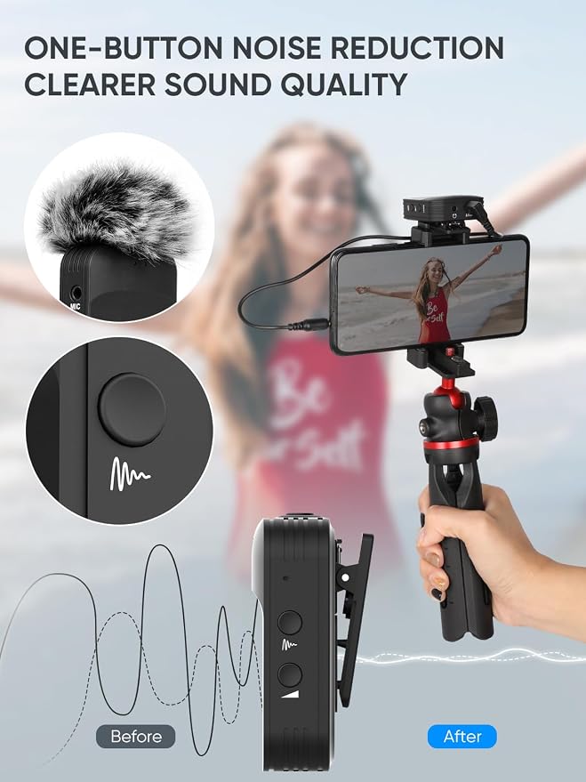 Moman C1X Wireless Lavalier Microphone, 2.4GHz Dual Channel Lapel Mic System with Noise Cancellation 230FT Range for Online Class Vlog Live Stream YouTube DSLR Camera Smartphone Tablet - Image 4