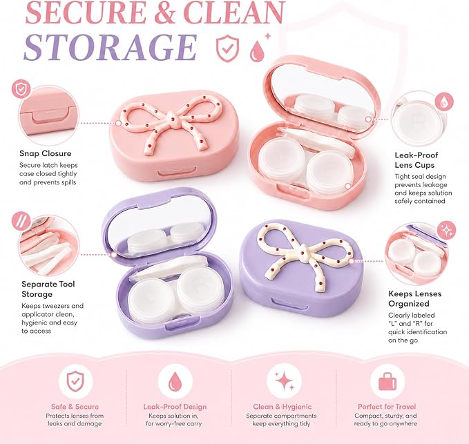 Cute Bow Contact Lens Case, Portable Travel Contact Lens Holder with Mirror, Aesthetic Bow Tie Contact Lenses Kit for Daily & Travel Use (#Style A) - Image 4