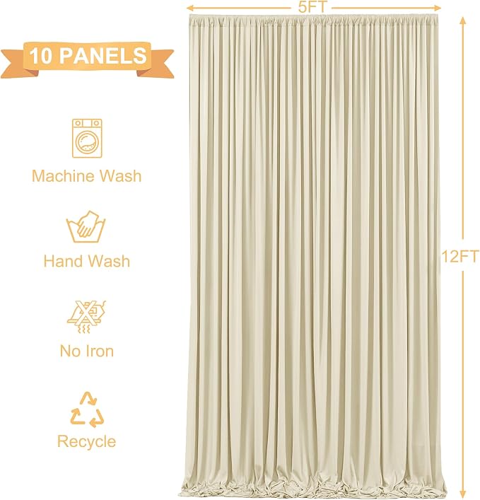 10 Panels Backdrop Curtains for Wedding Party Wrinkle Free Beige Backdrops Curtain Drapes Fabric Decorations Photo Back Drop Cloth for Baby Shower Photography Stage Reception 50ft(W) x 12ft(H) - Image 5