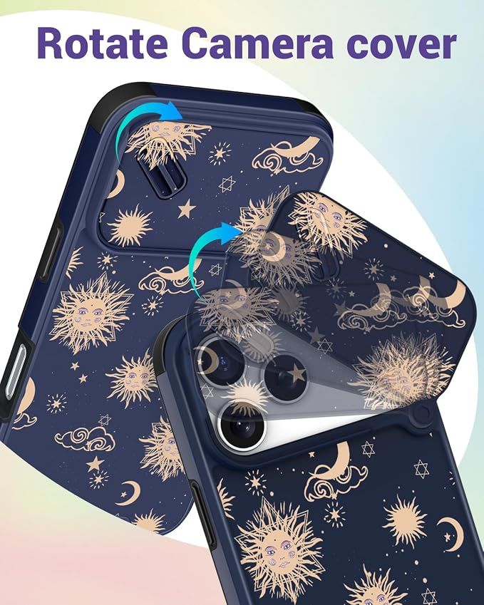 Buleens for iPhone 17 Pro Case 6.3 Inch - with Ring Stand & Camera Cover Aesthetic Cute Designed for Women Girls Girly Kawaii Sun Moon Stars Unique Phone Case for iPhone 17 Pro Compatible with Magsafe - Image 3