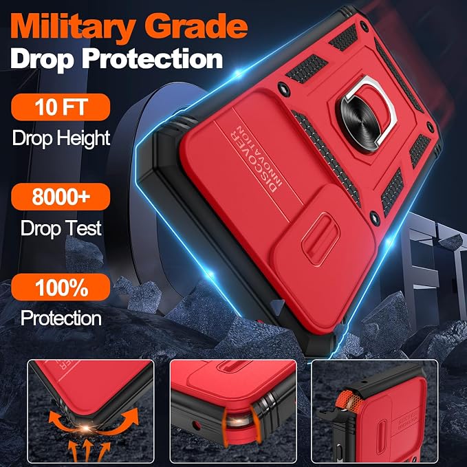 Gritup for Galaxy A35 5G Case Military-Grade Shockproof with Kickstand | with 2 PCS Screen Protector, Slide Camera Cover, Heavy Duty Outdoor Protection Funda para A 35 Phone Cover, Red+Black - Image 2