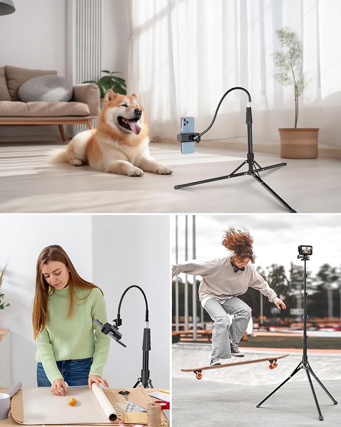 Aureday Phone Tripod, 92" Cell Phone Stand with 15" Gooseneck, Remote and Phone Holder, Overhead & Selfie Stick for Recording/Watching/Vlog, Compatible with iPhone Android - Image 7