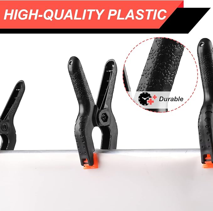 8 Pack Spring Clamps, 4.5inch Plastic Clips, Small Backdrop Clips, Clamps Heavy Duty, Spring Clips for Crafts, Backdrop Stand, Woodworking, Photography Studios (Black) - Image 3