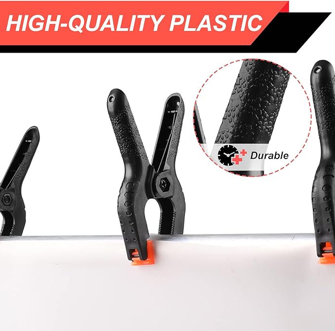 12 Pack Plastic Spring Clamps, 3.5inch Small Heavy Duty Clips for Crafts, Backdrop Stand, Woodworking, Photography Studios (Black) - Image 3