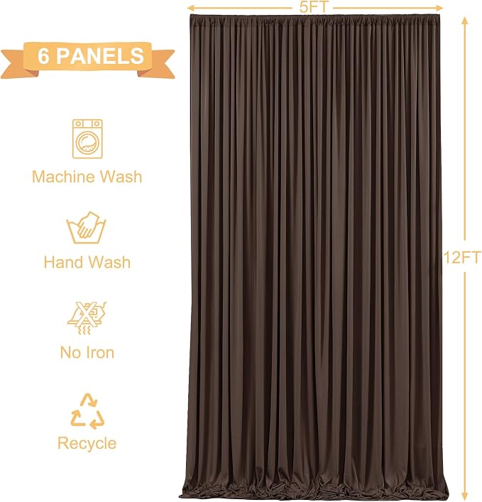 6 Panels Brown Backdrop Curtains for Wedding Party Wrinkle Free Backdrops Curtain Drapes Fabric Decorations Photo Back Drop Cloth for Baby Shower Photography Stage Reception 30ft(W) x 12ft(H) - Image 5