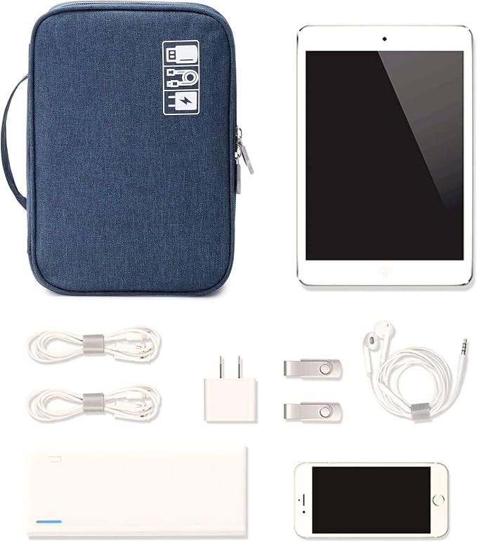 mygreen Electronic Accessories Organizer Bag, Waterproof Double Layer Travel Storage Case with Adjustable Padded Dividers, Portable Hard Pouch for Cables, Charger, Power Bank, Phone, Hard Drive Blue - Image 7