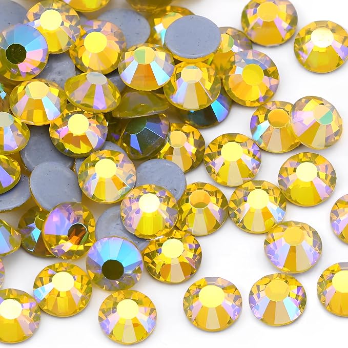 Jollin Hotfix Rhinestones Flatback Crystal Gems 8.4mm SS40, Lemon AB | 144pcs Hot Fix Crystals Glass Rhinestones for Bedazzling, Crafting, Clothes, Shoes & Accessories DIY Decoration by Jollin