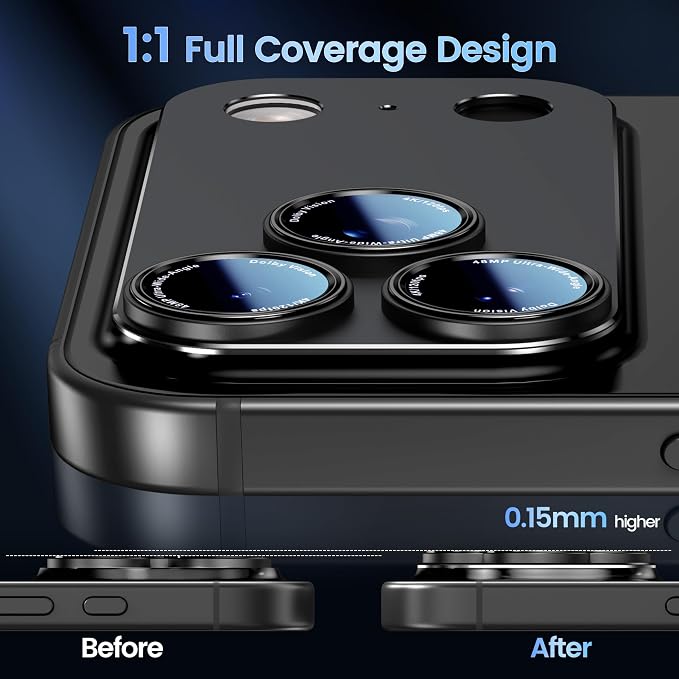 CACOE Metal Camera Lens Protector for iPhone 17 Pro | Tempered Glass Cover, Anti-Scratch, Drop-Proof, Strong Adhesion, Camera Screen Cover Accessories, Carbon Black - Image 3