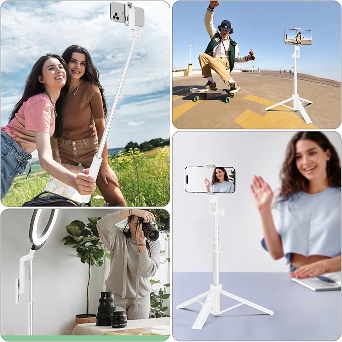 Selfie Stick Tripod for Phone with Remote Control & Holder, 50 Inch, White | Extendable Selfie Stick Travel for iPhone, iPhone Tripod for Video Recording - Image 7