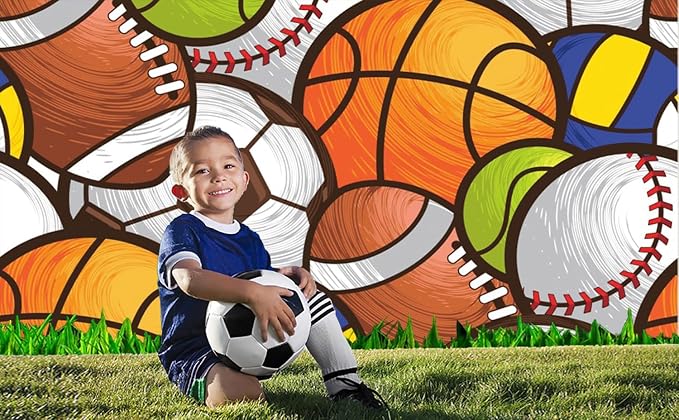 10x8ft Sports Backdrop Kids Sports Theme Birthday Baby Shower Party Photography Background Cartoon Basketball Football Baseball Decorations Banner Kids Portraits Photo Studio Props - Image 5