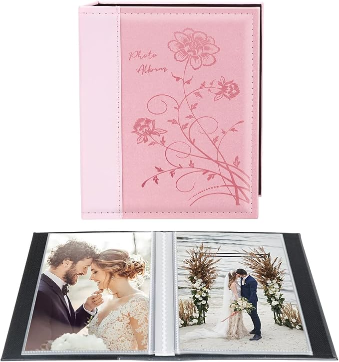 Artmag Photo Album 5x7 Clear Pages Pockets Leather Cover Slip Slide in Photo Album Book Holds 50 Vertical 5x7 Photos Picture Book for Wedding Family (Pink) by Artmag