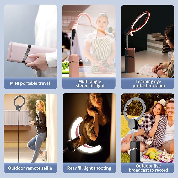 Portable Ring Light with Stand, 4000mAh Battery Operated Cordless 10" Foldable Travel Ring Light, 79" Tripod Stand for Video Conference/Selfie/Live Stream/Makeup - Image 2