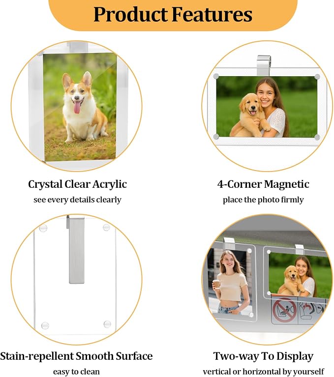 4 Pcs Car Picture Holder,Acrylic Magnetic Personalized Photo Holder,Personalized Picture Frame for Cars, Photo Car Visor Clip,Car Sun Visor Photo Holder - Image 2