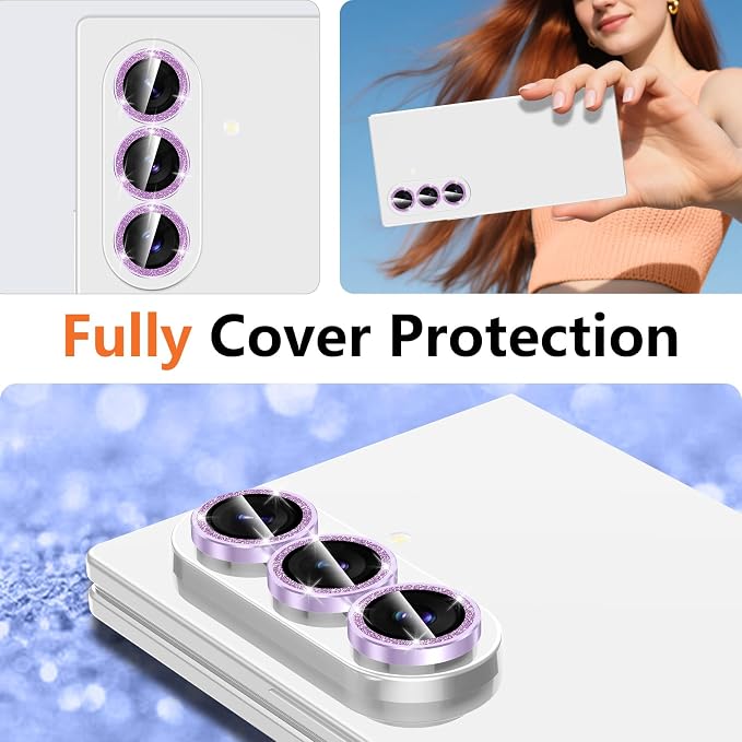for Samsung Galaxy Z Fold 8 Ultra Camera Lens Protector, Individual Metal Ring Tempered Glass Lens Cover, [Strong Adsorption] Scratch Resistant Ultra-Thin HD Clear Lens Cover, 1 Set-Purple Sparkly - Image 8