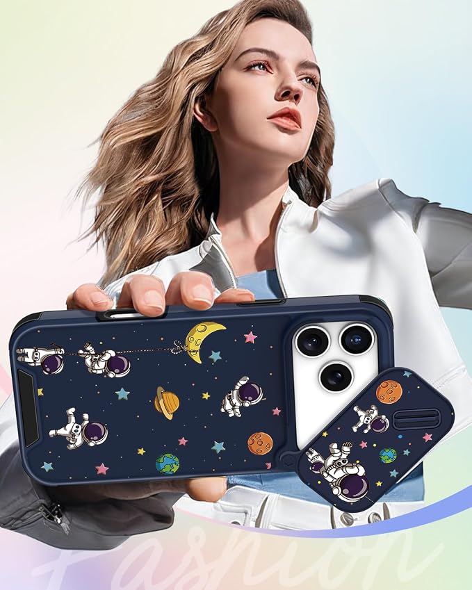 Buleens for iPhone 17 Pro Case 6.3 Inch - with Ring Stand & Camera Cover Aesthetic Cute Designed for Women Girls Girly Cartoon Astronaut Teens Phone Case for iPhone 17 Pro Compatible with Magsafe - Image 6