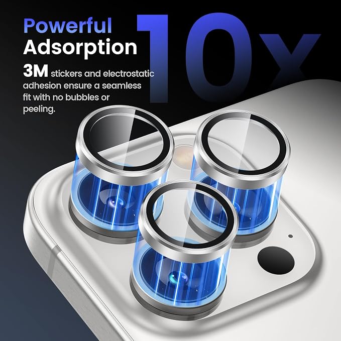 Tensea Camera Lens Protector Compatible for iPhone 17 Pro Max/17 Pro/15 Pro Max/15 Pro/16 Pro Max/16 Pro/14 Pro Max/14 Pro, Metal Tempered Glass Cover Camera Screen Protector Accessories,Case Friendly - Image 4