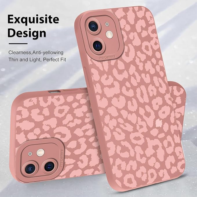 Cute Pink Cheetah Print Phone Case for iPhone 12 Mini 5.4" | Aesthetic Leopard Pattern Design Cover Full Camera Lens Protective Shockproof Soft Slim TPU Funda for Women Girls - Image 4