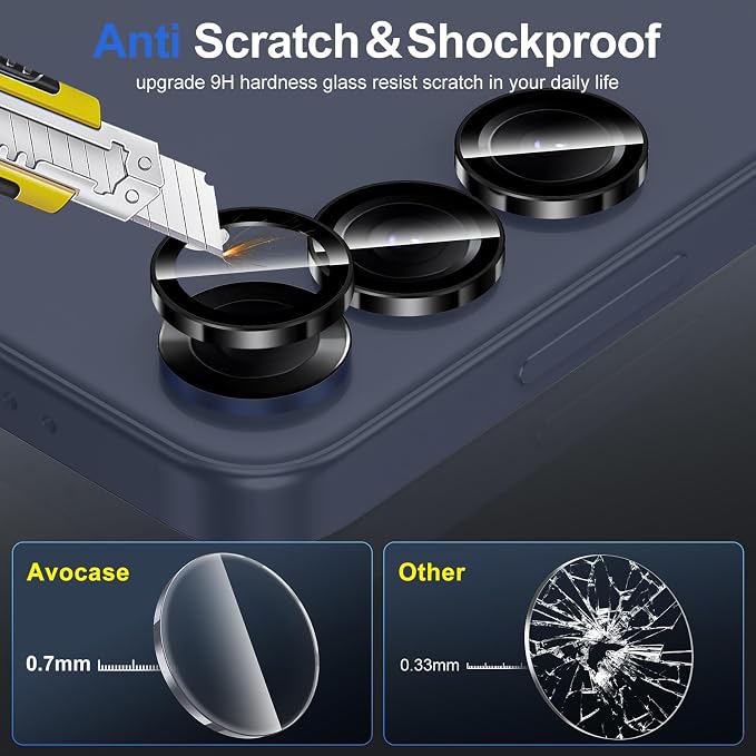 for Samsung Galaxy S25 Camera Lens Protector, Individual Metal Ring Tempered Glass Lens Cover, [Strong Adsorption] Scratch Resistant Ultra-Thin HD Clear Lens Cover, 1 Set-Black Ring - Image 3