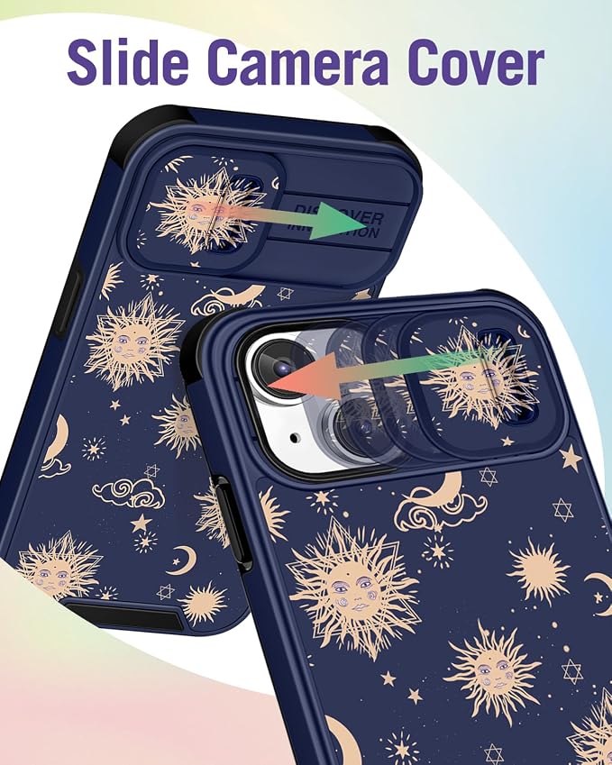 Buleens for iPhone 14 Plus Case 6.7 Inch - with Ring Stand & Camera Cover Aesthetic Cute Designed for Women Girls Sun Moon Stars for iPhone 14 Plus Phone Case Compatible with Magsafe - Image 3