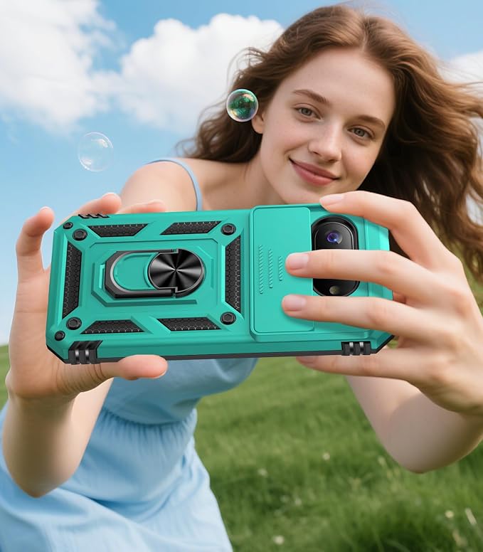 Taisairu for Google Pixel 10A Case with Screen Protector & Slide Camera Lens Cover,Built-in 360°Rotate Magnetic Ring Stand Shockproof Protective Phone Case for Google Pixel 10A Case (Mint Green) - Image 6