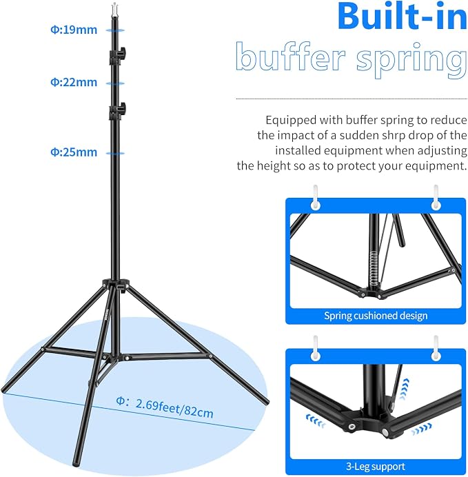 Neewer Photography Light Stand, 3-6.6ft/92-200cm Adjustable Sturdy Tripod Stand for Reflectors, Softboxes, Lights, Umbrellas, Load Capacity: 17.6lb/8kg | Sturdy Tripod Stand for Reflectors, Softboxes, Lights, Umbrellas, Load Capacity: 17.6lb/8kg - Image 4