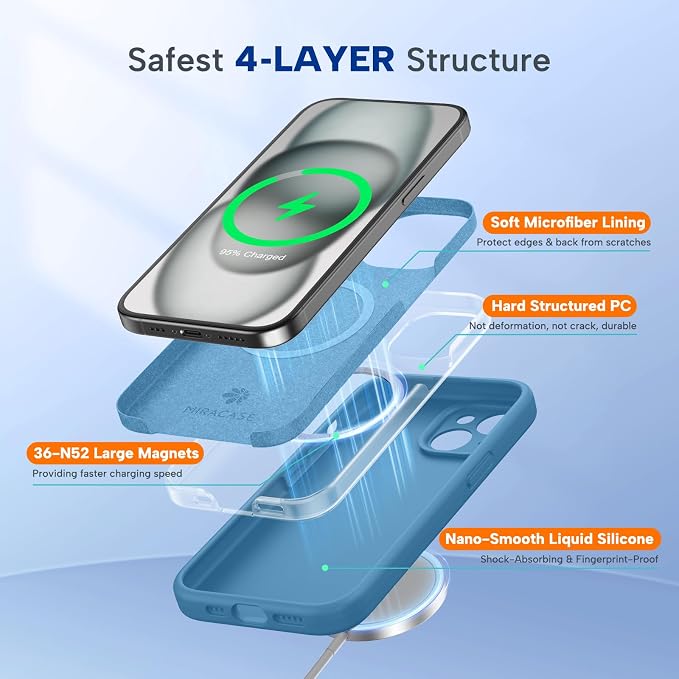 miracase Compatible with iPhone 15 Case, [Soft Anti-Scratch Microfiber Lining], Liquid Silicone Case Gel Rubber Shockproof Drop Protection Phone Case for iPhone 15, Capri Blue - Image 4