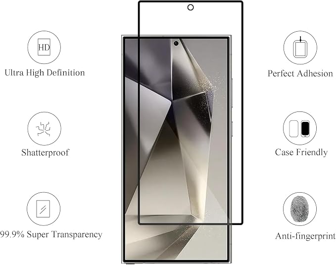 Ailun Screen Protector + Camera Lens Protector for Galaxy S24 Ultra | 3+3 Pack, 6.8 Inch, Tempered Glass, Fingerprint Unlock, 0.25mm Ultra Clear, Case Friendly - Image 2