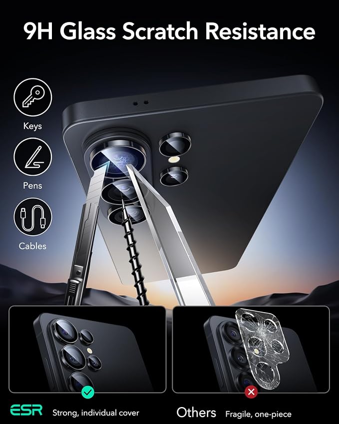ESR for Samsung Galaxy S26 Ultra Camera Lens Protector, 2 Pack, Black | Individual Camera Cover, 9H Tempered Glass, Original Camera Clarity, Scratch-Resistant, Case Friendly - Image 6