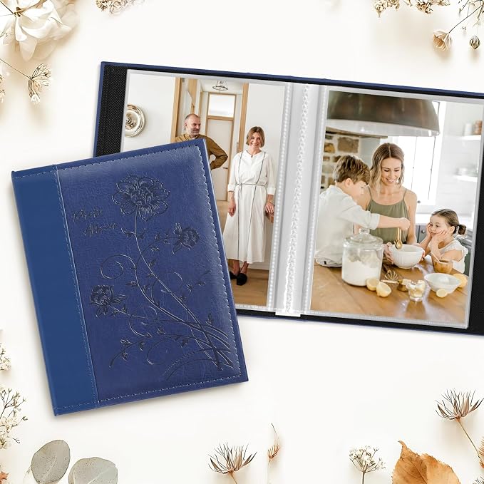 Artmag Photo Album 5x7 Clear Pages Pockets Leather Cover Slip Slide in Photo Album Book Holds 50 Vertical 5x7 Photos Picture Book for Wedding Family (Blue) - Image 3