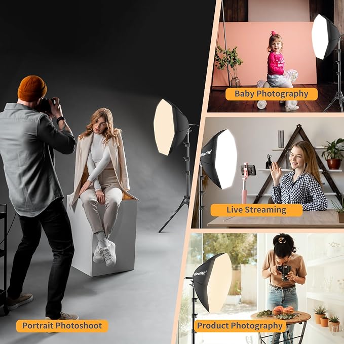 UBeesize Softbox Photography Lighting Kit, 20'' x 20'' Professional Softbox Lighting Kit with 85W 3000-7500K LED Bulbs, Studio Lights for Photography/Video Recording/Portraits Shooting/Live Streaming - Image 7