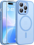 FNTCASE for iPhone 14 Pro Max Case, Fit for Magsafe, Glass Screen Protector | Full Camera Protection, Translucent Matte, 14FT Military Grade Drop Proof, Shockproof Protective Phone Cover, Light Blue by FNTCASE
