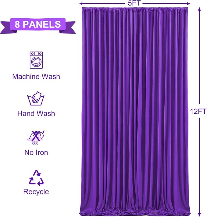8 Panels Purple Backdrop Curtains for Wedding Party Wrinkle Free Backdrops Curtain Drapes Fabric Decorations Photo Back Drop Cloth for Baby Shower Photography Stage Reception 40ft(W) x 12ft(H) - Image 5