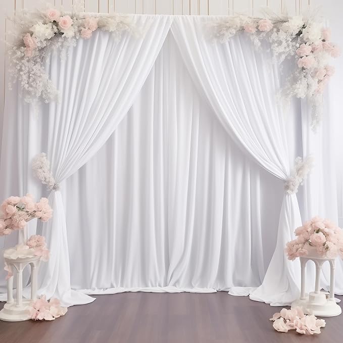 White Backdrop Curtains 4 Panels, 10 Feet Wrinkle-Free Polyester Photography Backdrop Drapes for Wedding Baby Shower Party Background Backdrop Stand- 16 X10FT (White) - Image 4