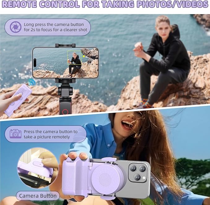 MILOUZ Remote Control Scrolling for Tiktok with Phone Stand,Page Turner for Kindle App E-Book,Bluetooth Camera Shutter Remote for iPhone, Android,iOS,iPad,Tablet (Purple) - Image 4
