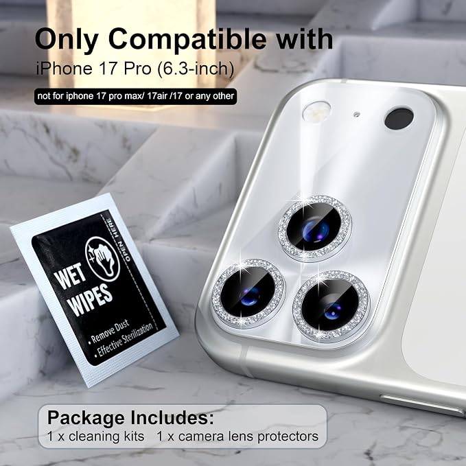 Choiche for iPhone 17 Pro Camera Lens Protector, Light-Silver | Bling Metal Camera Cover with 9H Tempered Glass Lens Screen Protector Accessories, Strong Adsorption, Case-Friendly, 6.3-inch - Image 2