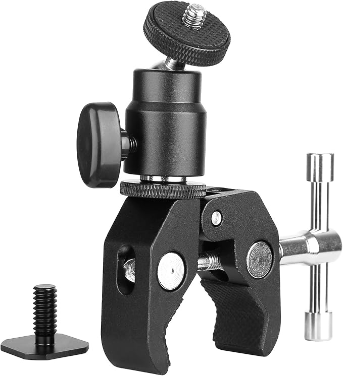 ChromLives Camera Clamp Mount Ball Head Monitor Clamp Super Clamp and Mini Ball Head Hot Shoe Mount with 1/4''-20 Tripod Screw for LCD/DV Monitor, LED Lights, Flash, Microphone and More 2Pack - Image 5