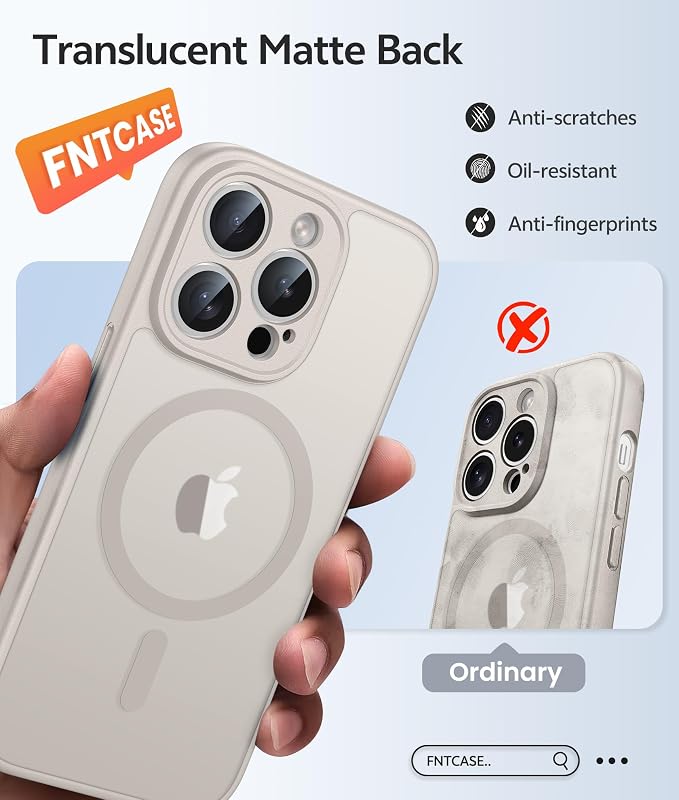 FNTCASE for iPhone 14 Pro Max Case, Fit for Magsafe, Glass Screen Protector | Full Camera Protection, Translucent Matte, 14FT Military Grade Drop Proof, Shockproof Protective Phone Cover, Off White - Image 6