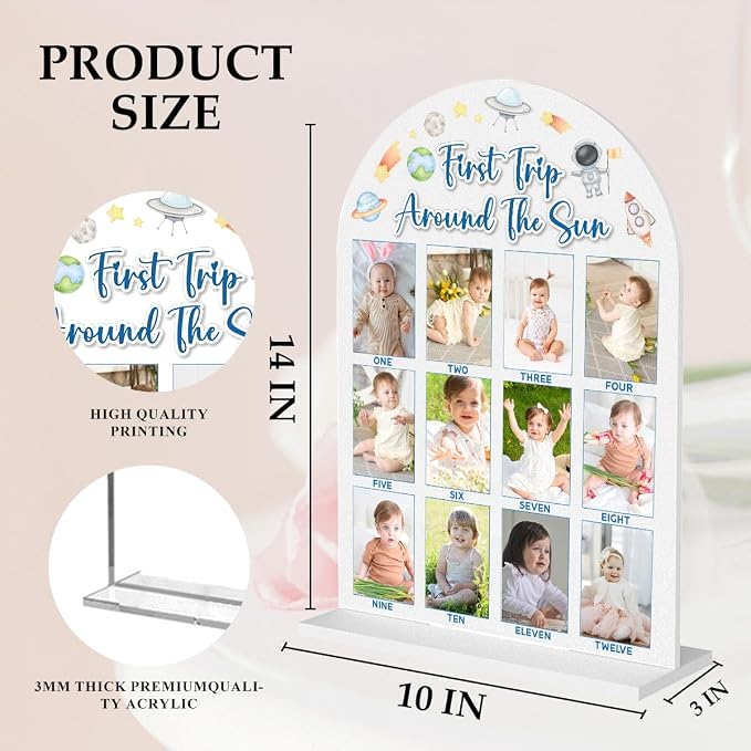 My First Year Photo Board Baby Milestone Signs One Year of Baby Photo Board, Best Babies Keepsake 10x14 Inches Acrylic Sign Decor Fits 2" x 3" Photo A16 - Image 2