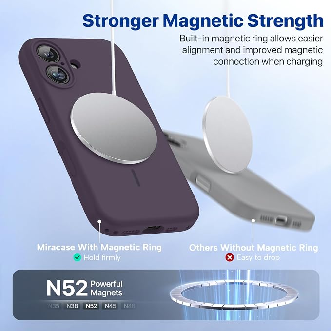 Miracase Silicone & Magnetic for iPhone 16 Case, Dark Purple | Compatible with MagSafe, Anti-Scratch Microfiber Lining, Liquid Silicone Case Shockproof Drop Protection Phone Case for 16 - Image 9
