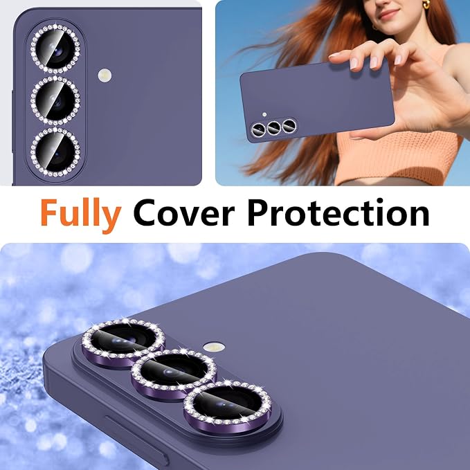 for Samsung Galaxy S26 Camera Lens Protector, Individual Metal Ring Tempered Glass Lens Cover, [Strong Adsorption] Scratch Resistant Ultra-Thin HD Clear Lens Cover, 1 Set-Violet Diamond - Image 8