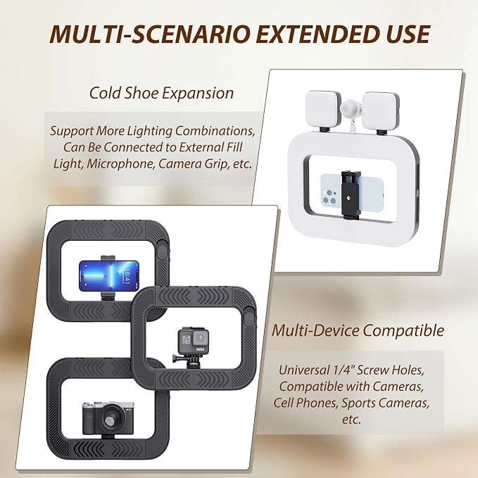 Smartphone Video Rig with Light, Handheld Ring Selfie Light Kit, LED Mobile Video Stabilizer with Built-in 8000mAh Battery for Camera, Smartphone, YouTube, TikTok Video Recording, Makeup - Image 7