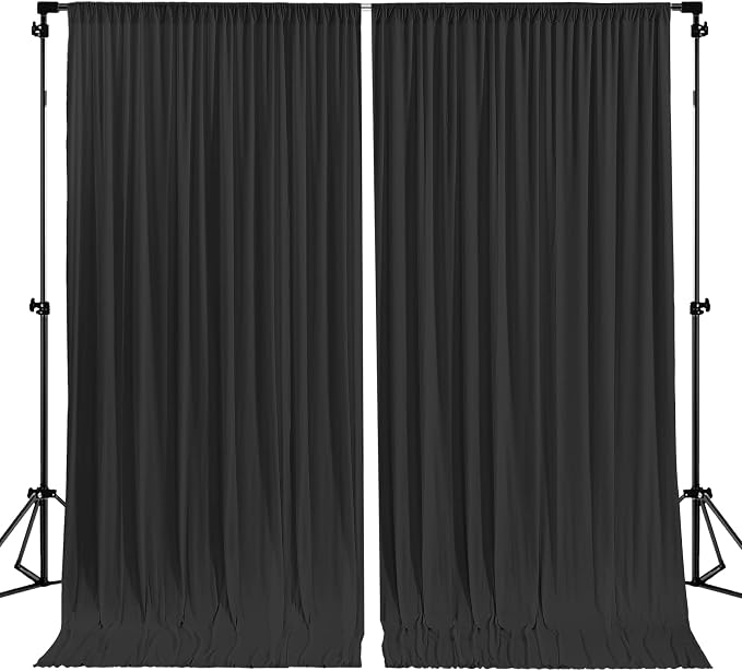 Black Backdrop Curtain 2 Panels-Wrinkle-Free Black Curtains Polyester Photography Drapes for Wedding Birthday Party Photo Background Backdrop Stand- 8 X10FT - Image 9