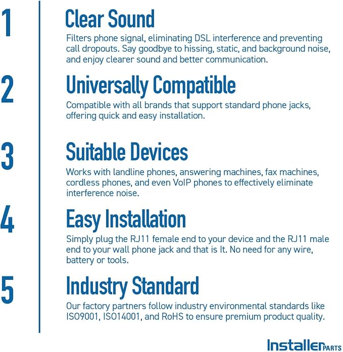 InstallerParts DSL Modem Phone Filter - for Interference Elimination and Static Noise Blocker | for Answering Machine, Fax Machine, Telephones Landline Cordless | Single Pack, White - Image 6